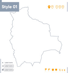 Fototapeta premium Bolivia - stroke map isolated on white background. Outline map. Vector map