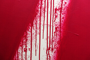 Red paint streaks on the wall. Blood splatters