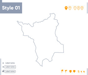 Obraz premium Roraima, Brazil - stroke map isolated on white background. Outline map. Vector map