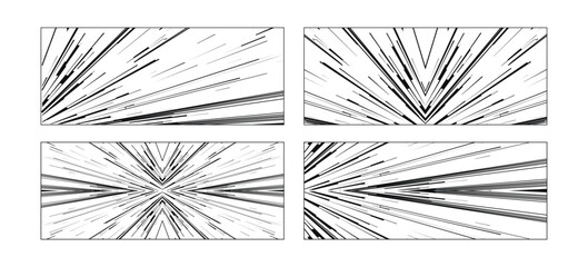 Obraz premium Comic book speed lines set isolated on background stripe and radial effect style for manga speed frame, superhero action, explosion background. Motion line effect, pop art. Vector 10 eps