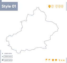 Xinjiang, China - stroke map isolated on white background. Outline map. Vector map