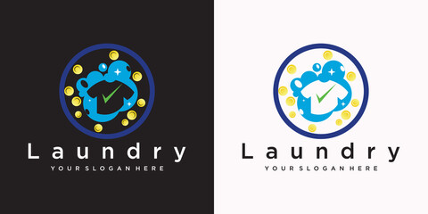 Laundry washing machine logo with  for your laundry business Premium vector