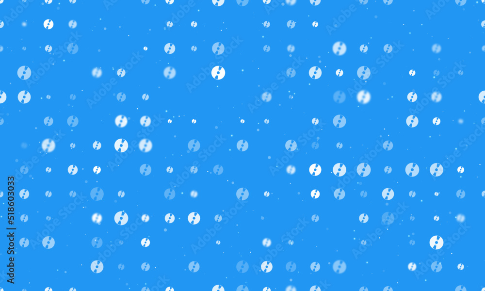 Poster seamless background pattern of evenly spaced white cd symbols of different sizes and opacity. vector