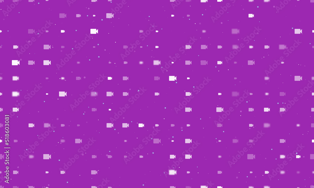 Poster seamless background pattern of evenly spaced white video camera symbols of different sizes and opaci