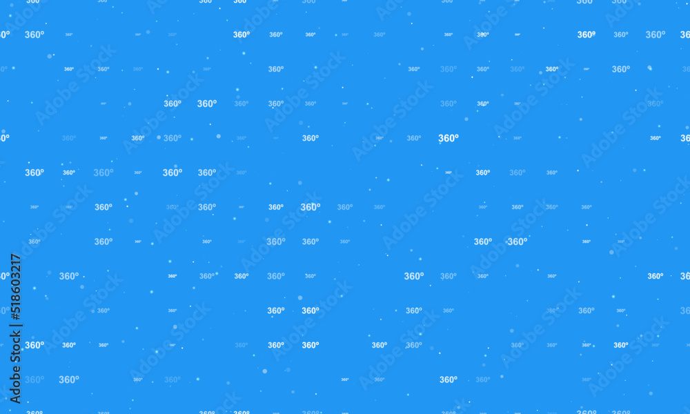 Poster seamless background pattern of evenly spaced white 360 degree symbols of different sizes and opacity
