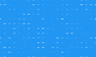 Seamless background pattern of evenly spaced white 360 degree symbols of different sizes and opacity. Vector illustration on blue background with stars