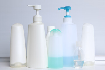 Bottles of cleaners are used to clean the house