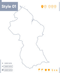 Fototapeta premium Guyana - stroke map isolated on white background. Outline map. Vector map