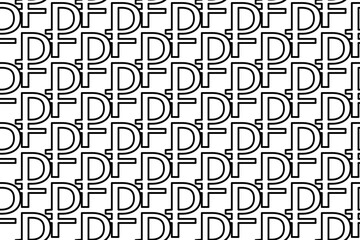 Seamless pattern completely filled with outlines of ruble symbols. Elements are evenly spaced. Vector illustration on white background
