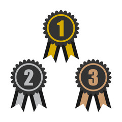Gold, silver and bronze medals badge isolated on white background