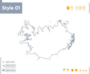 Iceland - stroke map isolated on white background. Outline map. Vector map