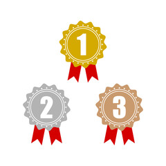 Gold, silver and bronze medals badge isolated on white background