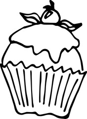 Hand drawn Cupcake  illustration. Hand-drawn. Hand-drawn doodles illustration.
Line art.