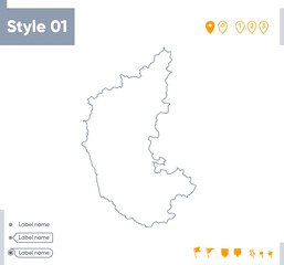 Karnataka, India - stroke map isolated on white background. Outline map. Vector map