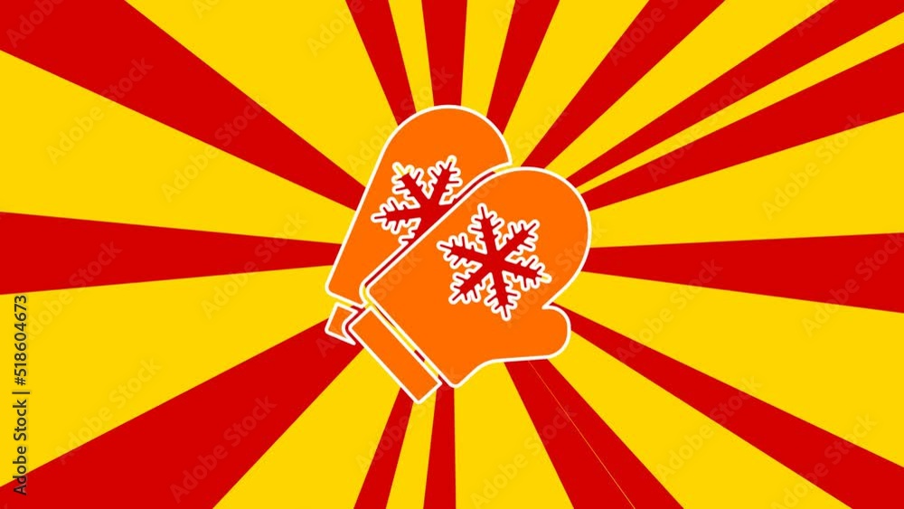 Poster mittens symbol on the background of animation from moving rays of the sun. large orange symbol incre