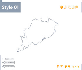 Obraz premium Odisha, India - stroke map isolated on white background. Outline map. Vector map