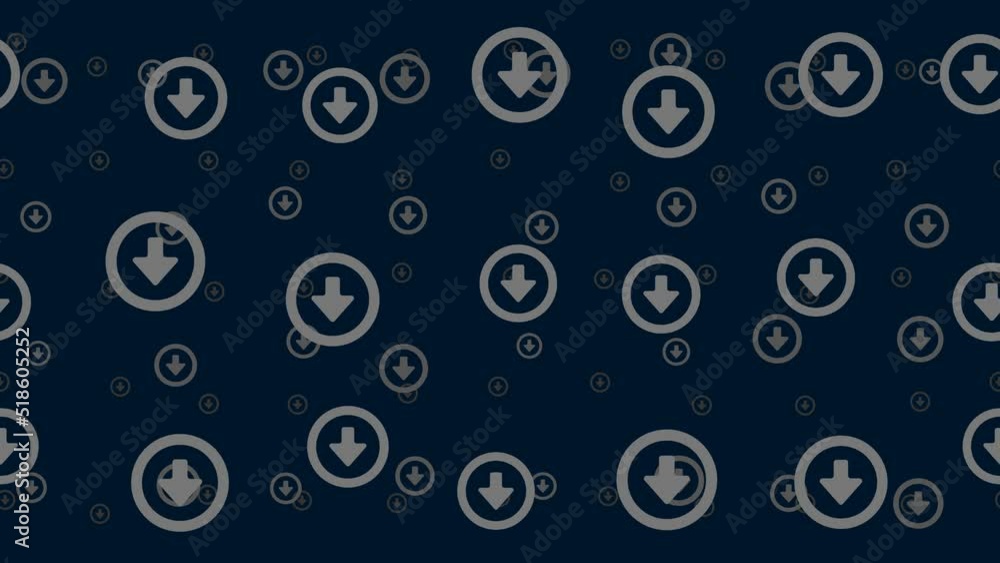 Poster download symbols float horizontally from left to right. parallax fly effect. floating symbols are lo