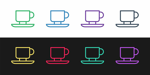 Set line Coffee cup icon isolated on black and white background. Tea cup. Hot drink coffee. Vector