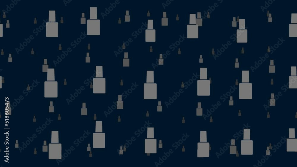 Poster nail polish symbols float horizontally from left to right. parallax fly effect. floating symbols are