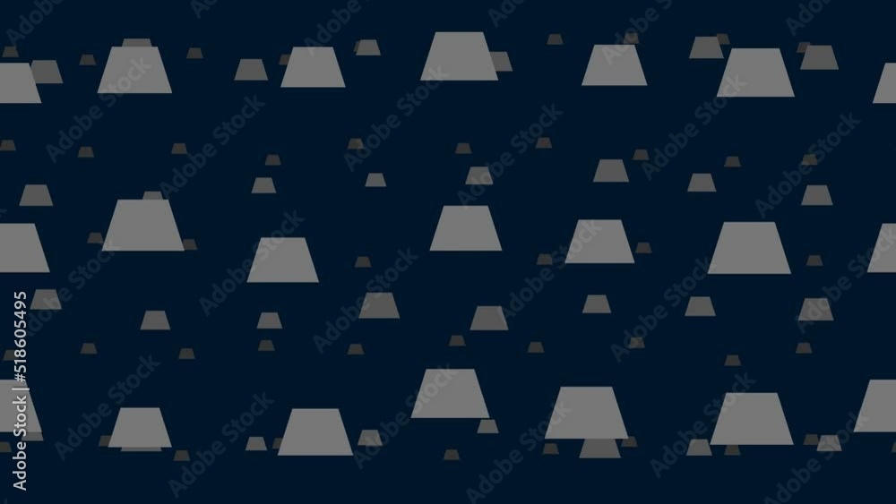 Poster trapezoid symbols float horizontally from left to right. parallax fly effect. floating symbols are l