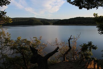 Walking around the lake at Eifel, Germany Rursee, Rurtalsperre