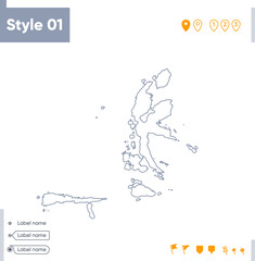 North Maluku, Indonesia - stroke map isolated on white background. Outline map. Vector map