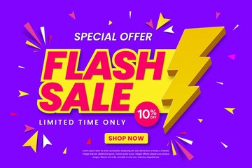 Flash sale banner template design. Abstract sales banner. 10% discount promotion banner design. 3d vector illustration