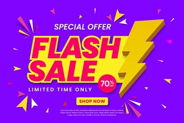 Flash sale banner template design. Abstract sales banner. 70% discount promotion banner design. 3d vector illustration