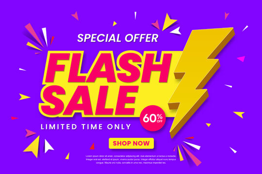 Flash sale banner template design. Abstract sales banner. 60% discount promotion banner design. 3d vector illustration