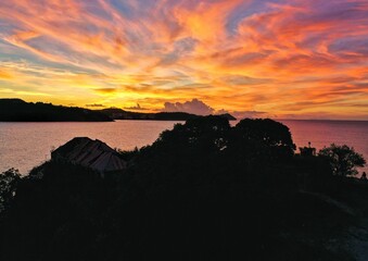 Sea under the beautiful cirrus clouds during sunset