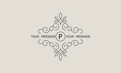 Luxury logo design for fashion, jewelry, hotel, resort, restaurant, corporate identity. Sophisticated ornament with letter P and place for text