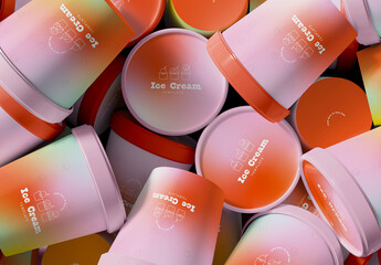 3D Stack of Ice Cream Jars Mockup