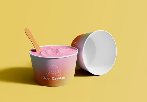 3D Ice Cream Paper Cups Mockup