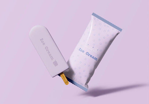 3D Ice Cream Stick with Packaging Mockup