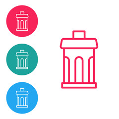 Red line Trash can icon isolated on white background. Garbage bin sign. Recycle basket icon. Office trash icon. Set icons in circle buttons. Vector