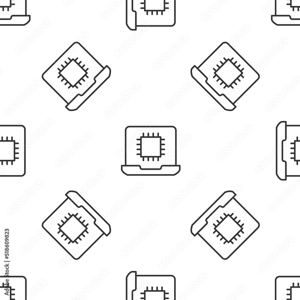 Aufkleber grey line computer processor with microcircuits cpu icon isolated seamless pattern on white backgrou