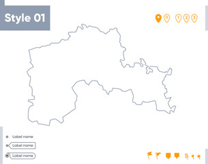 Obraz premium North Kazakhstan, Kazakhstan - stroke map isolated on white background. Outline map. Vector map