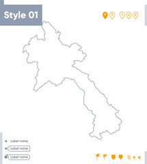 Laos - stroke map isolated on white background. Outline map. Vector map