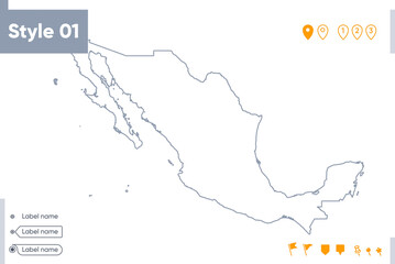 Mexico - stroke map isolated on white background. Outline map. Vector map