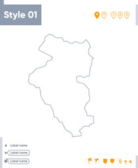 Bulgan, Mongolia - stroke map isolated on white background. Outline map. Vector map