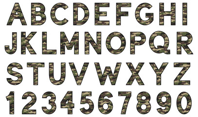 Forest Camouflage Patterned Alphabet Letters and Numbers Graphic Set