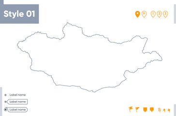 Fototapeta premium Mongolia - stroke map isolated on white background. Outline map. Vector map