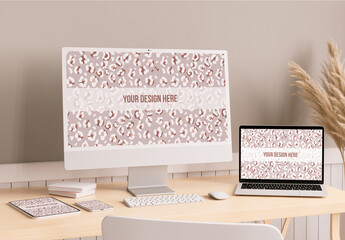 Minimal Nude Desktop with Plant and Devices