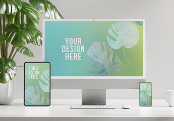 White Desktop with Front Devices