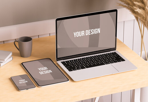 Clean Desktop with Devices Mockup