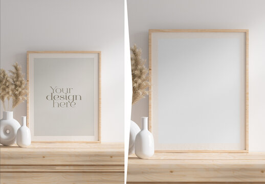 Verical Wooden Frame with Pampa on Wooden Self