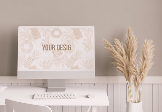 Simple Vertical and Neutral Desktop with Computer