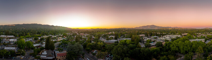 Aerial sunset view of downtown Danville in California