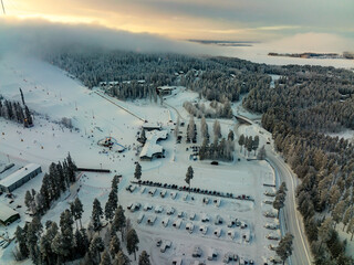 ski center of Vuokatti, winter in Finland