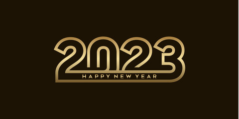 new year 2023 logo with golden interconnected lines concept